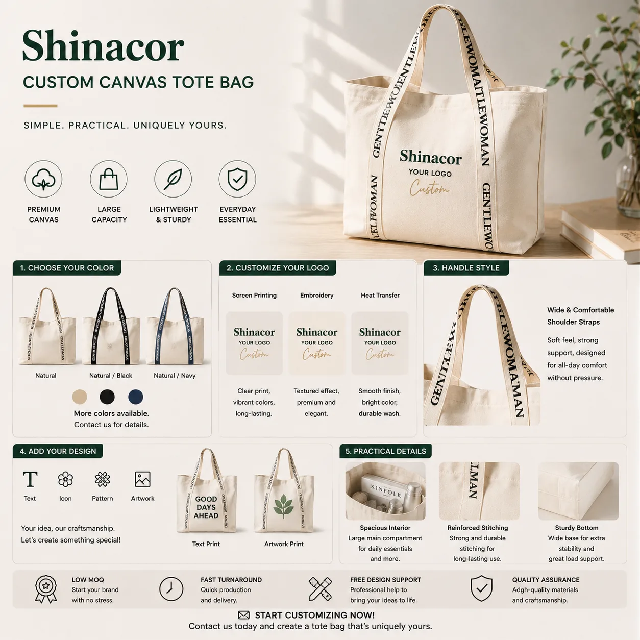 Custom Logo Color Oversized Cotton Canvas Tote Bags Reusable Durable Weekender Giant Large Grocery Shopping Sporty Yoga, view 4