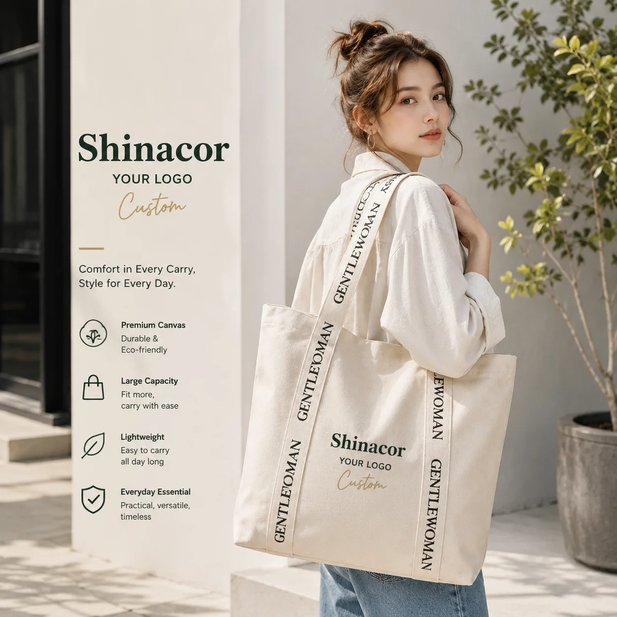 Custom Logo Color Oversized Cotton Canvas Tote Bags Reusable Durable Weekender Giant Large Grocery Shopping Sporty Yoga, view 2